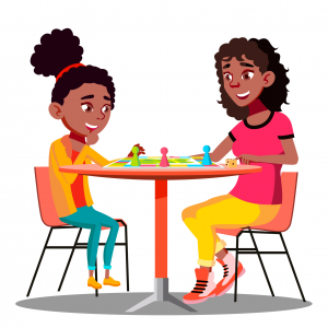 Mom and daughter playing board game