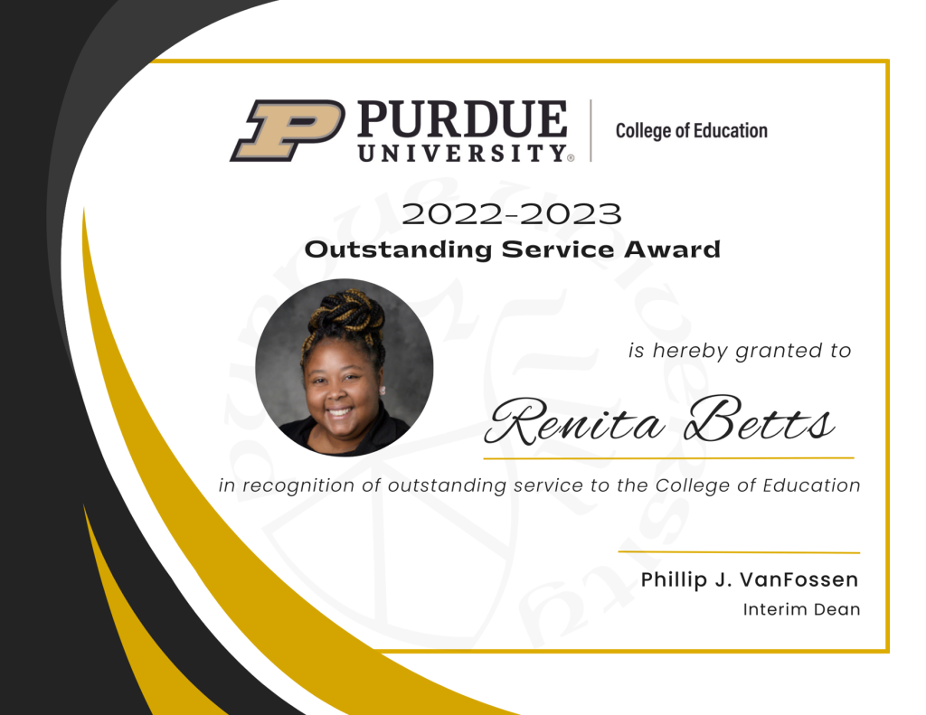 Renita Betts (Quirls) service award certificate
