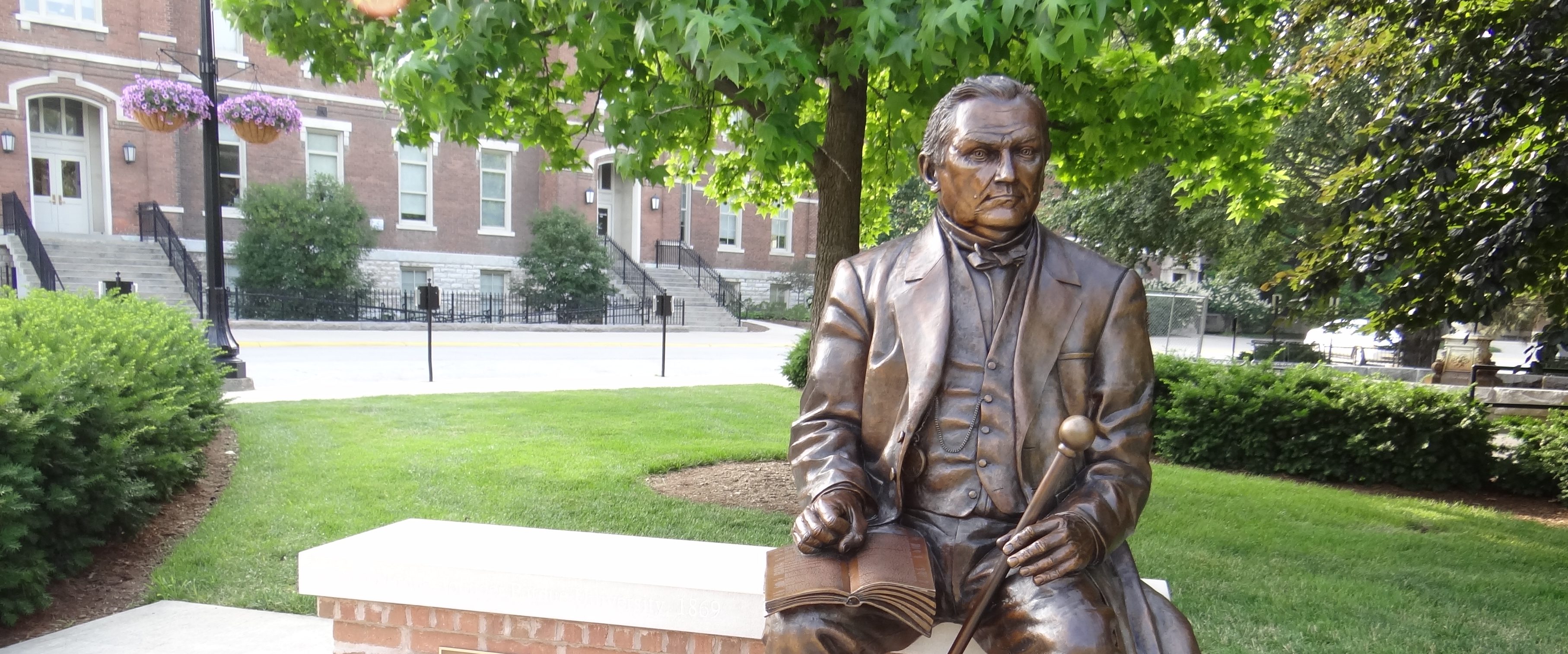A statue of John Purdue on Purdue University's campus