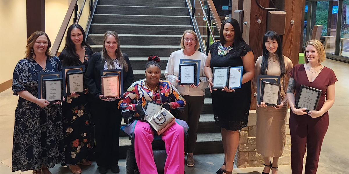 Jennifer Smith (3rd from left), INCEC 2023 Outstanding Professor of the Year. Another College of Education member won the Outstanding student INCEC member award, Jingyuan Zhang (2nd from right).