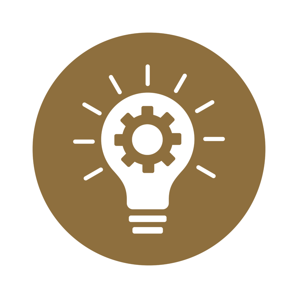 Icon of a lightbulb with a gear inside, representing 'Innovate'
