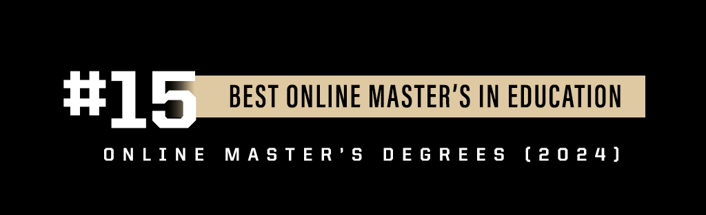 A black graphic with white and gold text that reads "#15 Best Online Master's in Education"