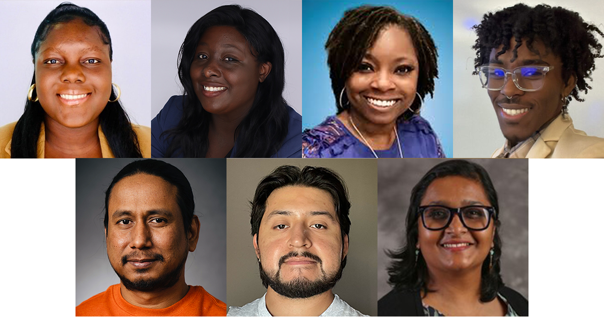 Combination graphic featuring headshots of all seven 2024 Holmes Scholars
