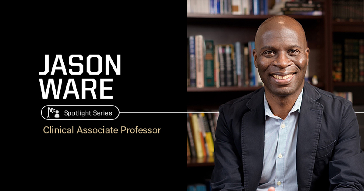Graphic featuring a photo of Jason Ware alongside the following text: Jason Ware Spotlight Series Clinical Associate Professor.