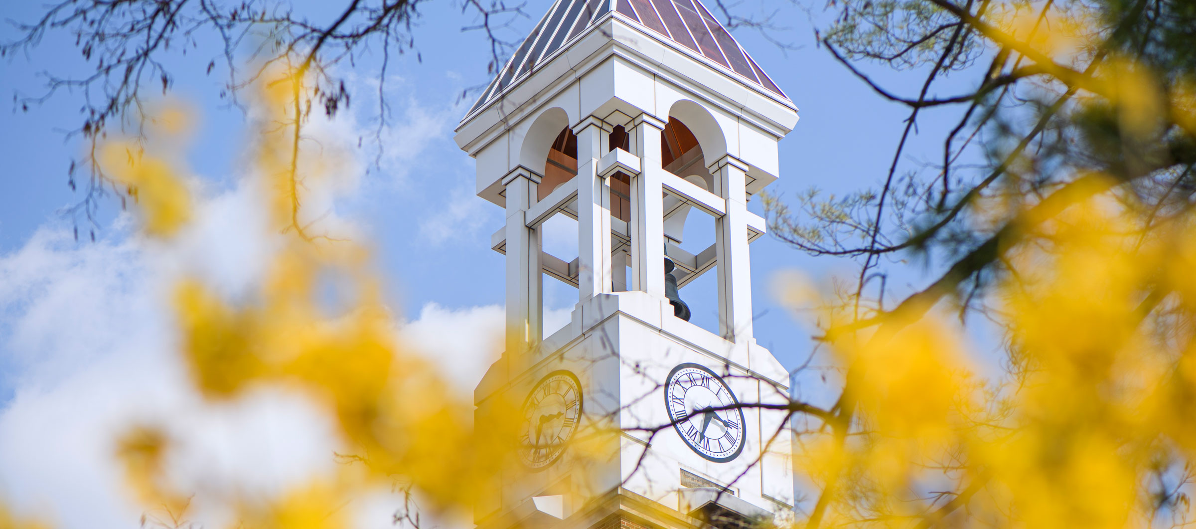 The Purdue University clock tower in fall