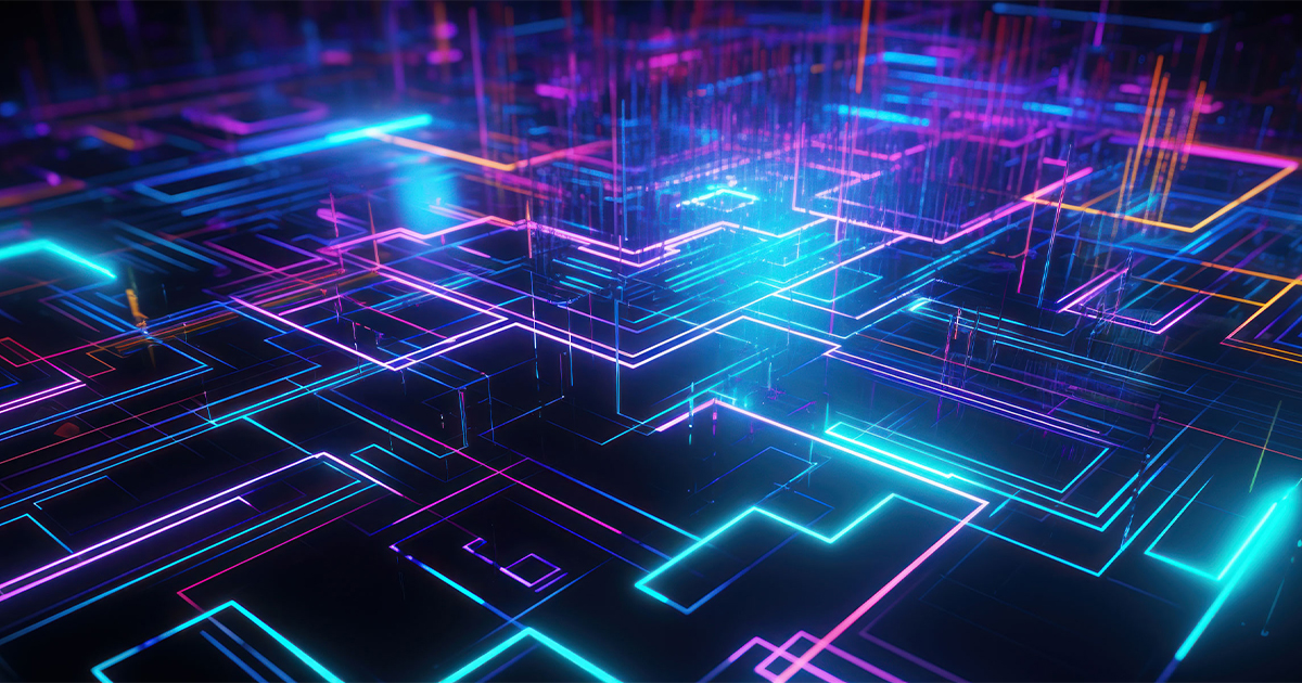 A futuristic blue and purple geometric glowing pattern