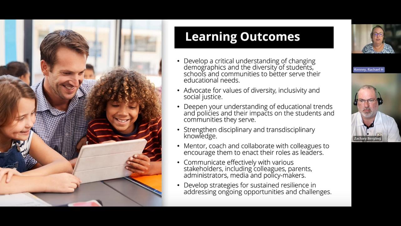 A screenshot from the Virtual Information Session. The current slide is titled, 