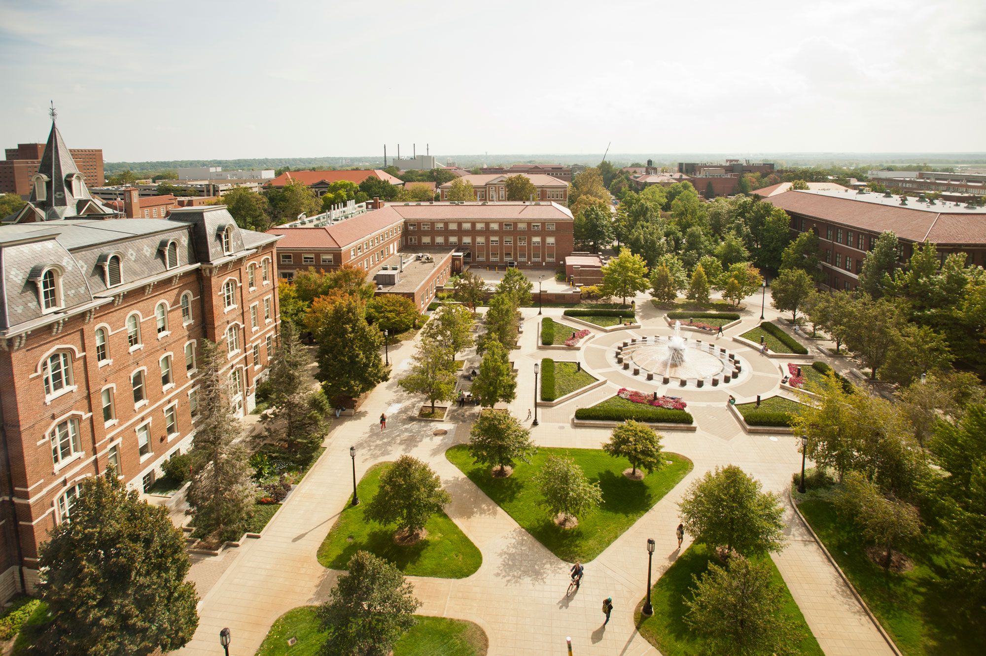 An aerial view of Founders Park at Purdue University