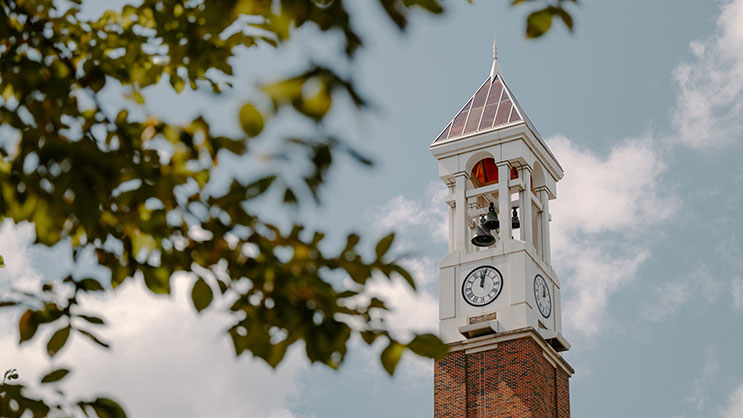 The Purdue University Bell Tower in summer
