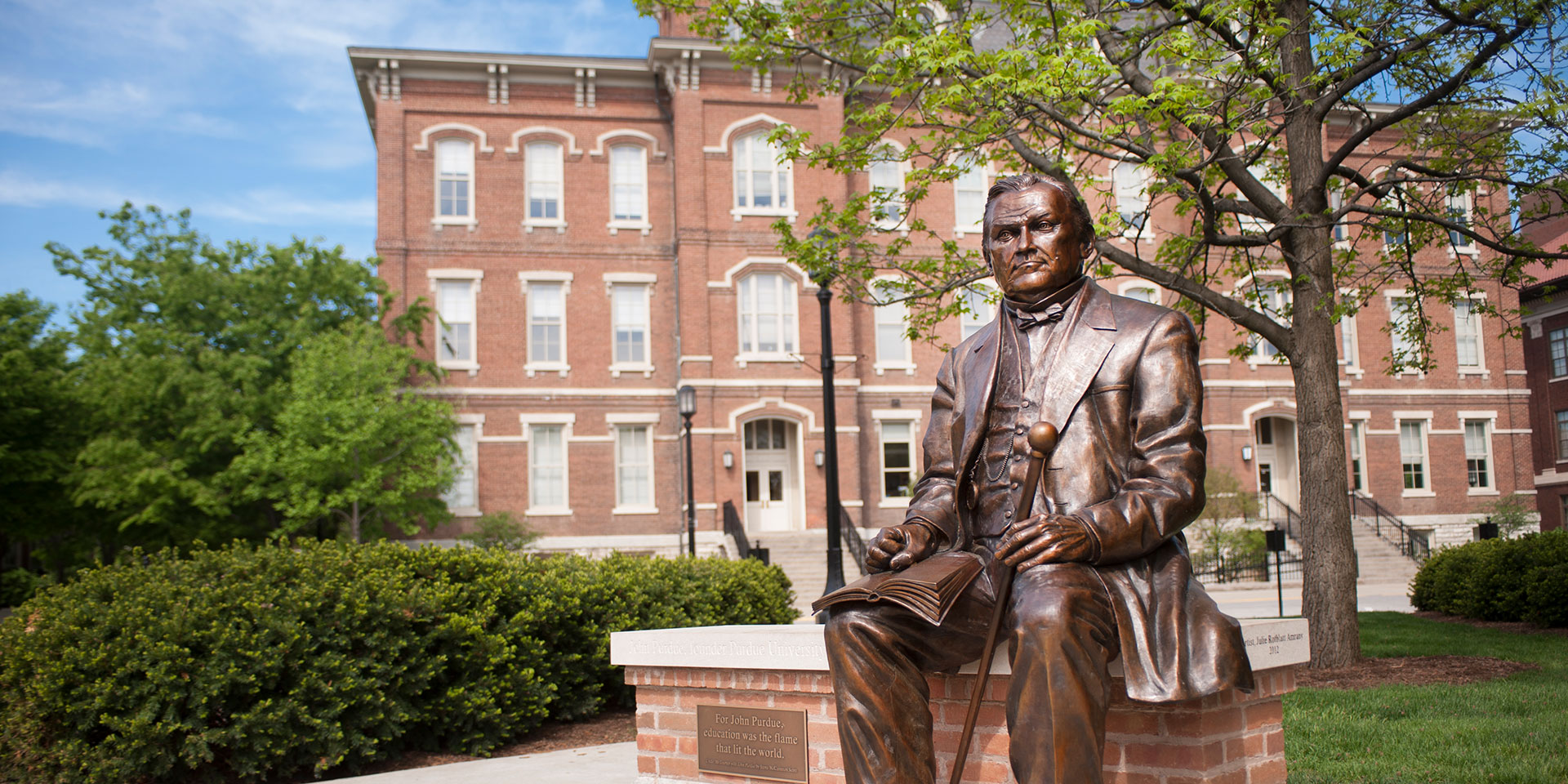 A statue of John Purdue on Purdue University's campus