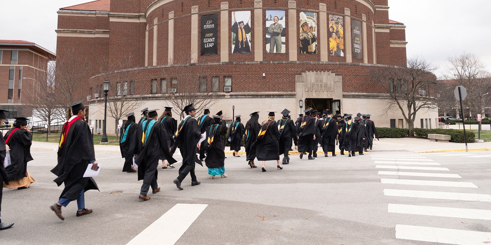 A group of Purdue University students head into graduation