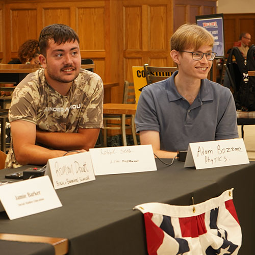 Students wait for results during the Jeopardy game at Purdue's Constitution Day