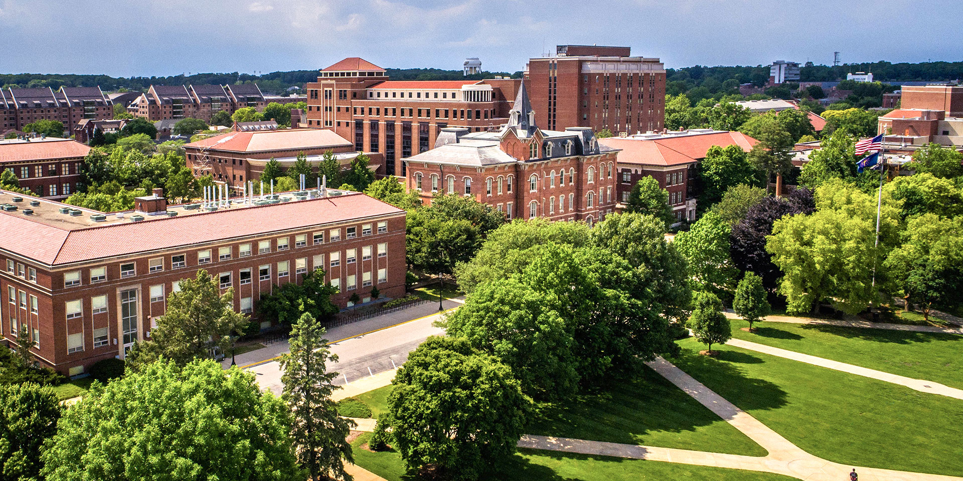 An aerial view of part of Purdue University's campus