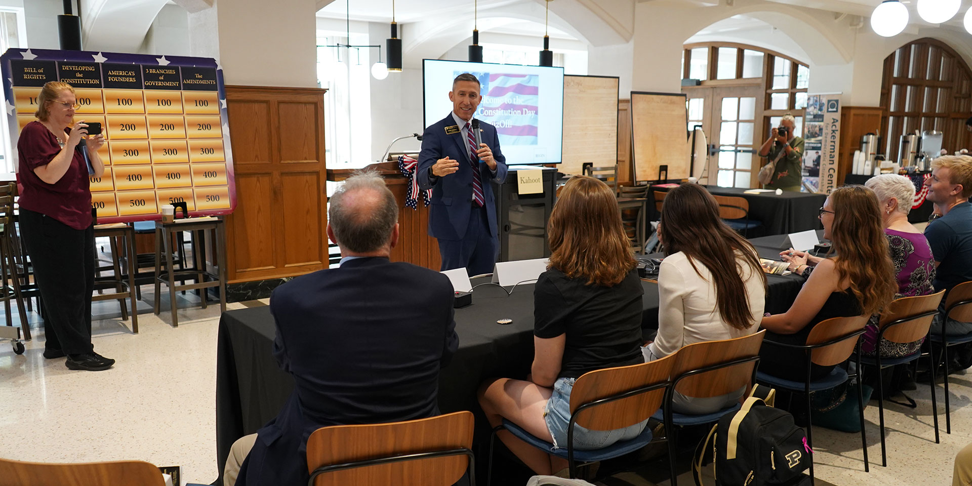 Dean of the College of Education addresses the crowd at Constitution Day