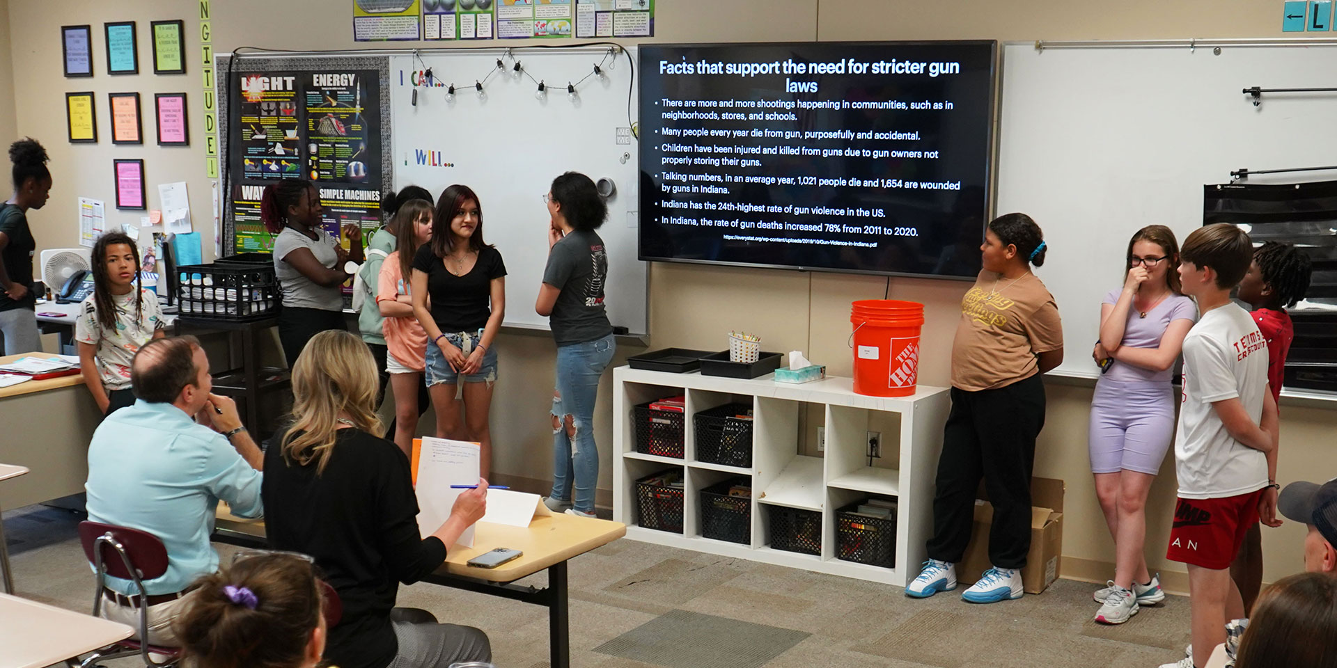 Students present a project during a Project Citizen session