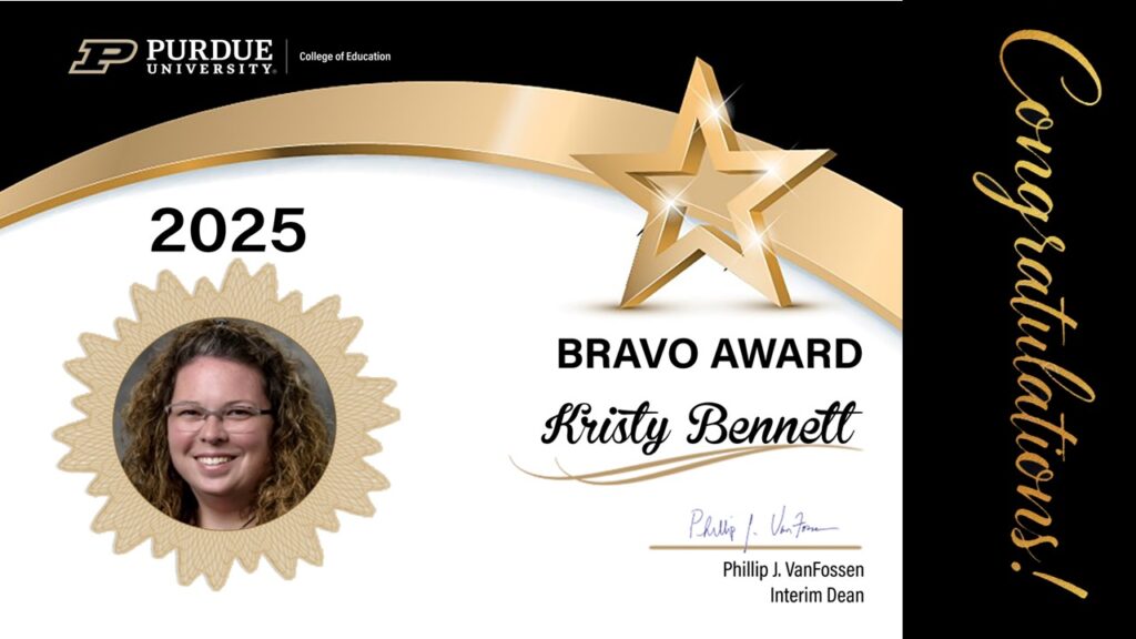 Kristy Bennett Bravo Award certificate