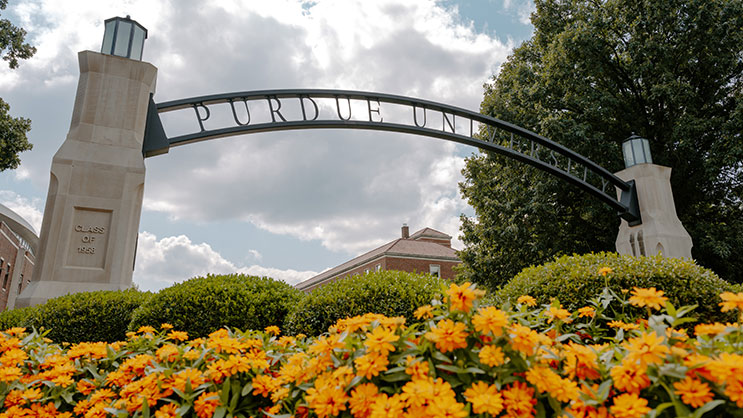 Purdue University arch in the fall