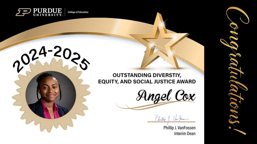 Angel Cox Outstanding Diversity, Equity, and Social Justice Award certificate