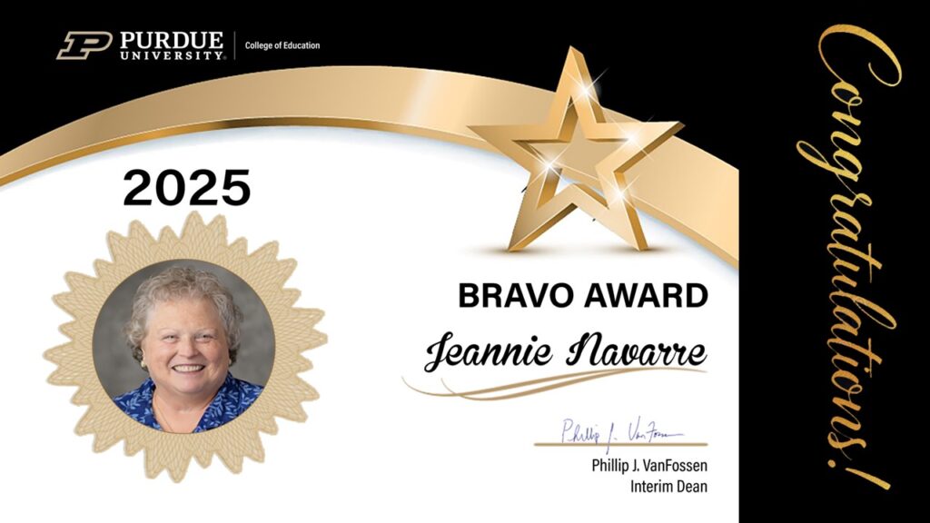 Jeannie Navarre Bravo Award certificate