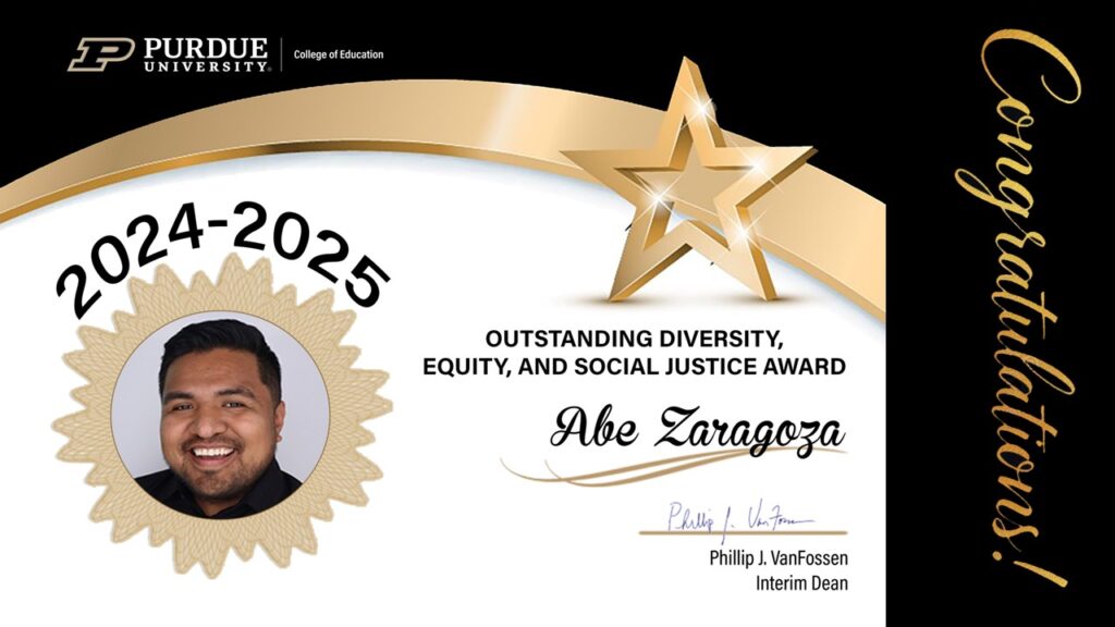 Abe Zaragoza Outstanding Diversity, Equity, and Social Justice Staff Award certificate