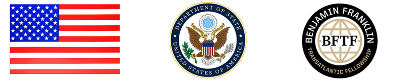 The US Flag, the Department of State seal, and the Ben Franklin Transatlantic Institute logo.