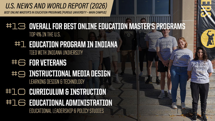 A graphic of the U.S. News and World Report 2026 rankings for Purdue West Lafayette's online Master's in Education programs.