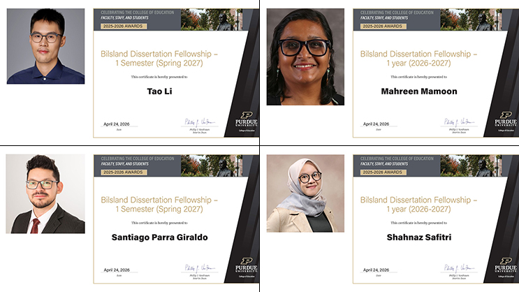 Certificates for the four Bilsland Dissertation Fellowship winners.