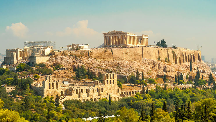 Sunrise over the Acropolis of Athens in Greece