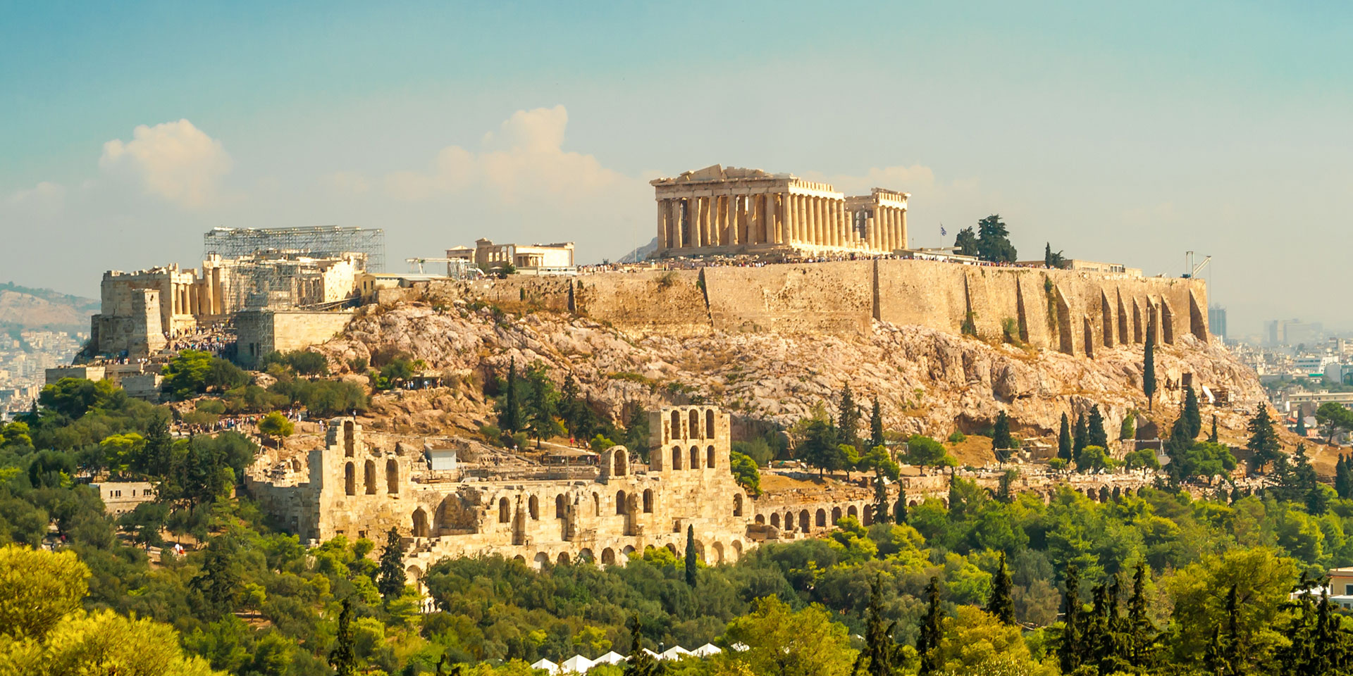 Sunrise over the Acropolis of Athens in Greece