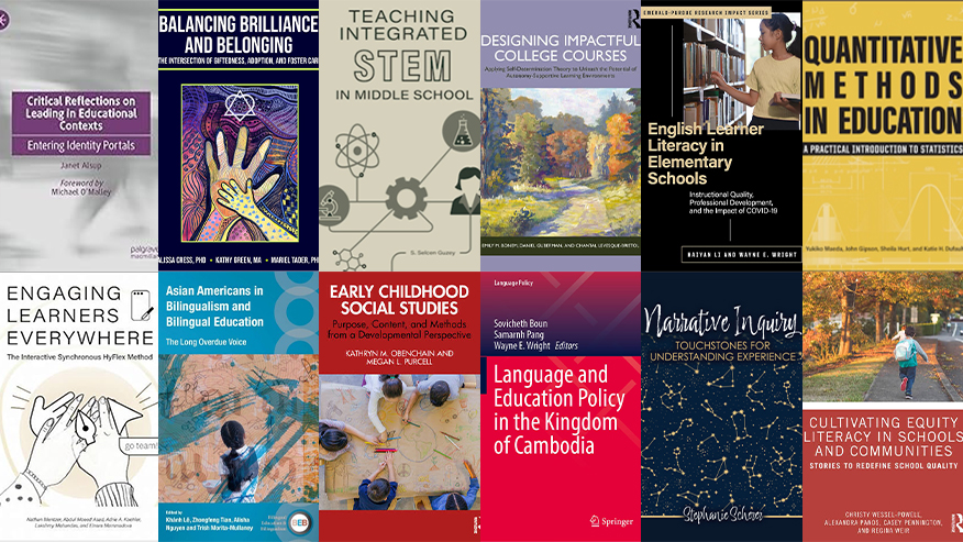 A collage of book covers for the twelve books published by College of Education faculty.